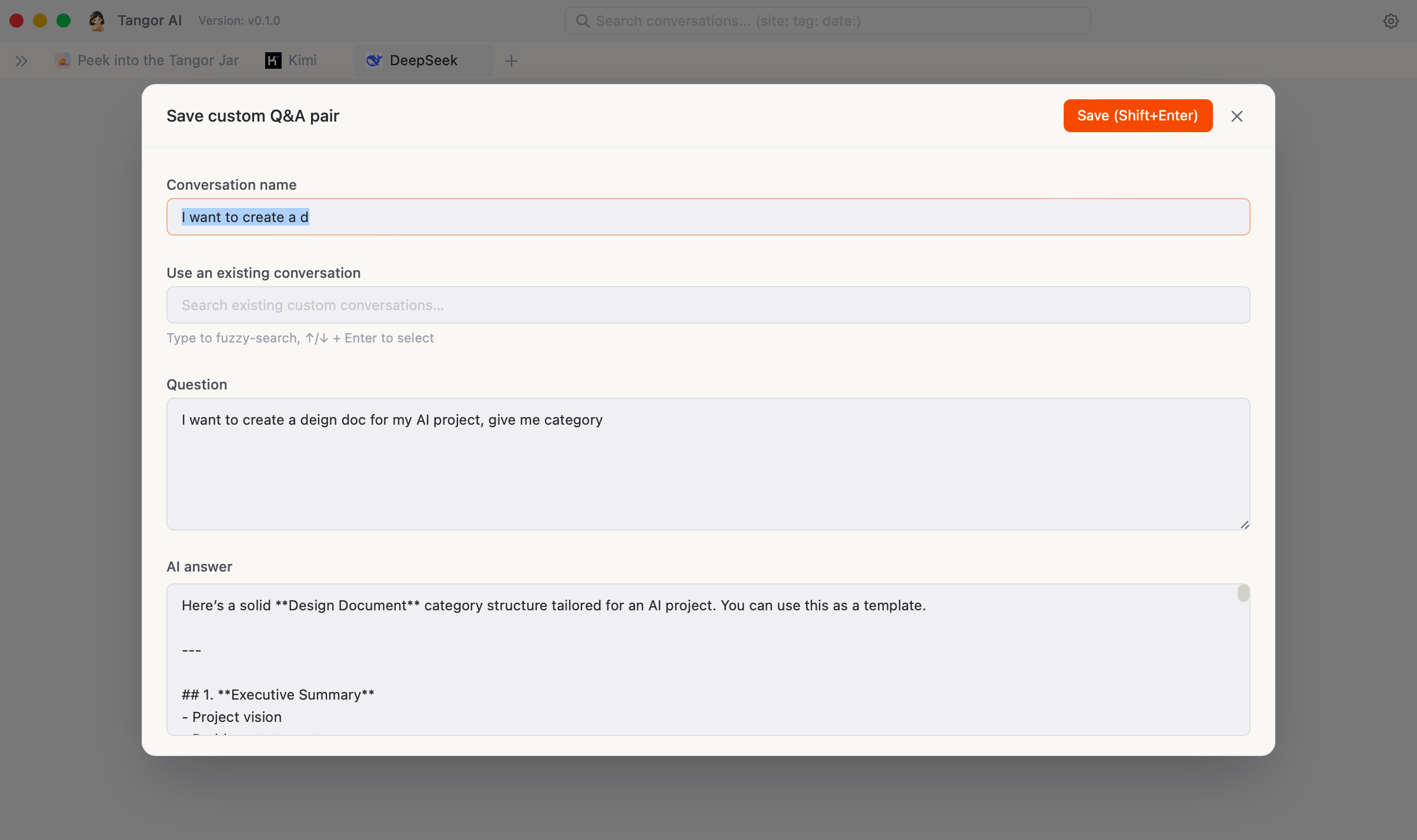 Manual Q&A dialog