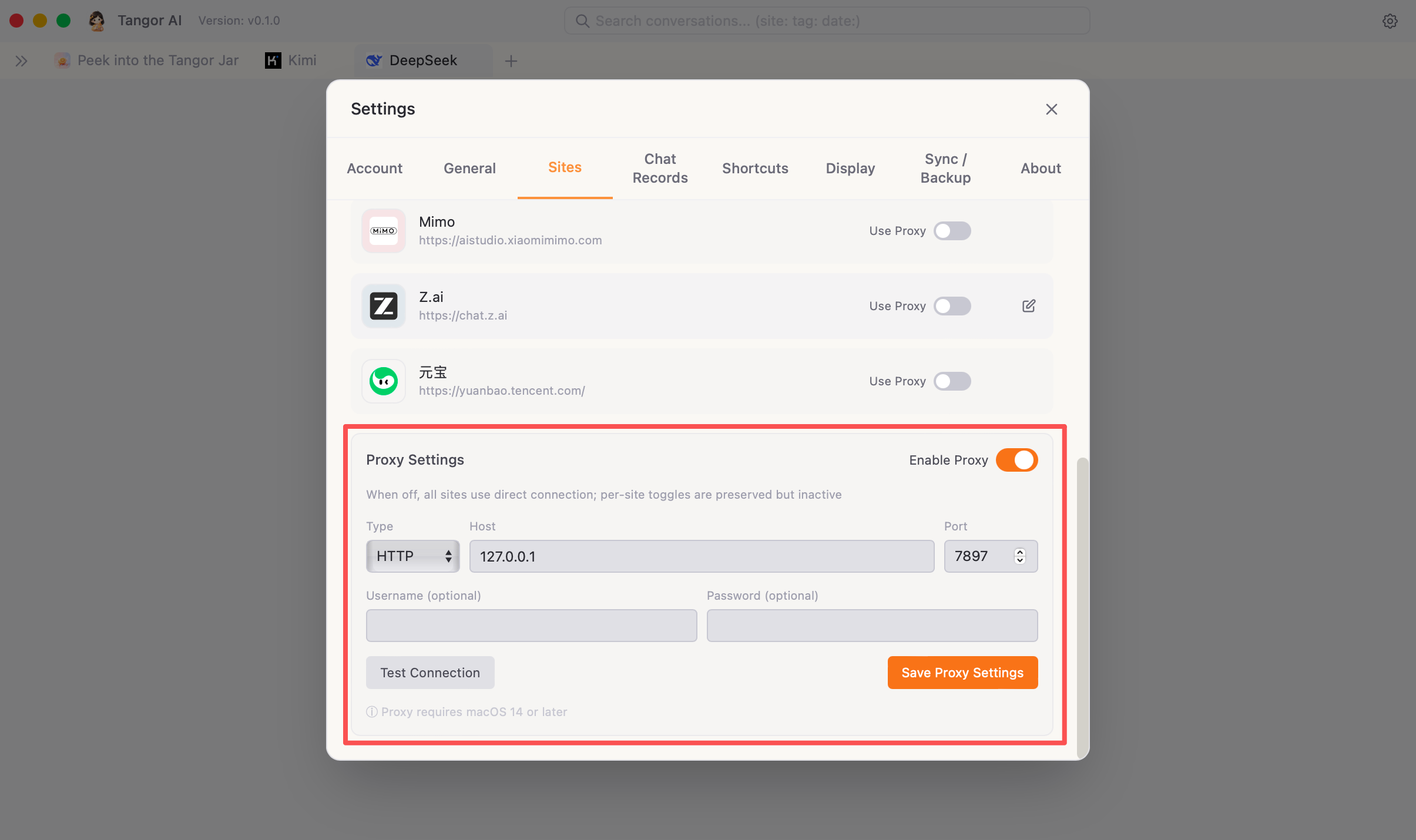 Proxy settings